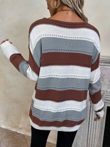SHEIN Frenchy 條紋色塊垂墜肩毛衣 - 彩色 - 查看 2