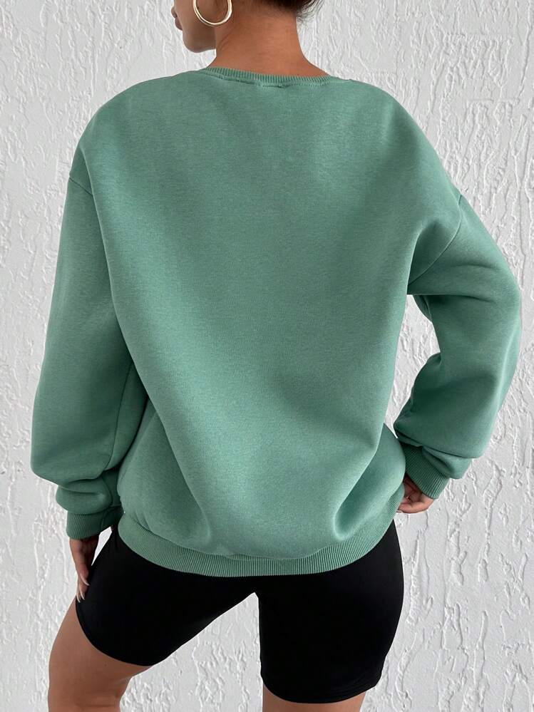 Sudadera Con Gráfico De Letras Y Hombros Caídos - Verde - Ver 2