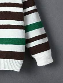 SHEIN Chico joven Jersey con patrón de rayas de cuello polo de hombros caídos - Multicolor - Ver 4