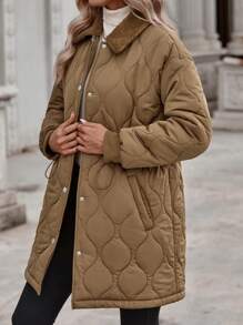 EMERY ROSE 羊絨領口落肩袖絎縫外套 - 摩卡棕 - 查看 3