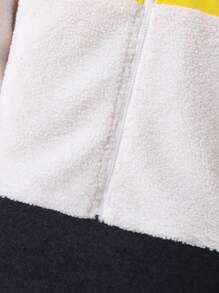 SHEIN Tween Girl 1pc Contrast Striped Print Zip Up Teddy Coat - White - View 4