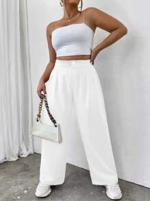 SHEIN LUNE Plus High Waist Plicated Detail Straight Leg Pants Fall Cloth For Women