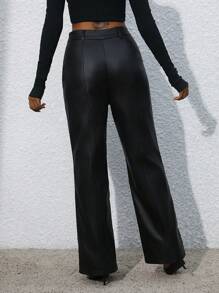 Allurite Cao eo chất liệu da PU Quần - màu đen - Xem 2