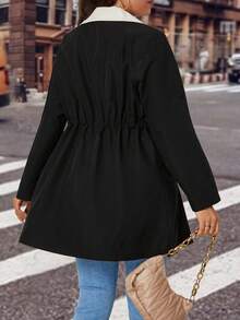 Calvaya Hơn Tay áo cuộn Eo dây rút Túi Kép Áo khoác Trench - Nhiều màu - Xem 2