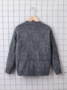 SHEIN Tween Boy Letter Pattern Marled Knit Sweater - Dark Grey - View 2