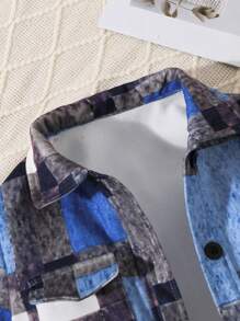 Chico preadolescente Abrigo con estampado de cuadros con bolsillo con solapa sin camiseta