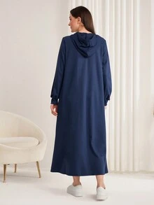 Mulvari 拼接幾何印花抽繩連帽衛衣裙 - 灰色 - 查看 2