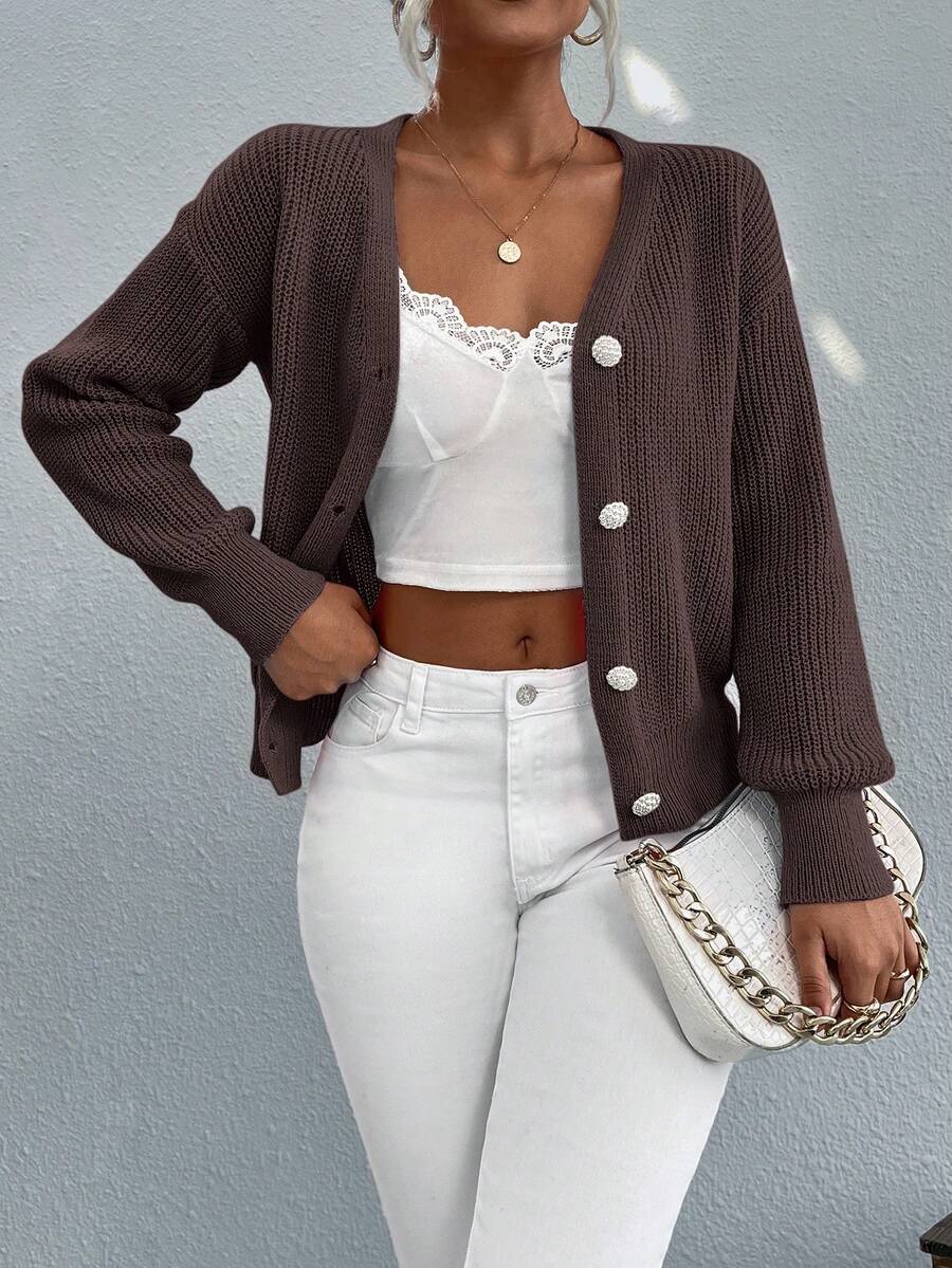 SHEIN Frenchy 開襟衫 - 咖啡棕 - 查看 1