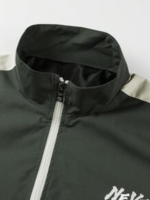 Manfinity Sport Corelite Men's Letter Print Zip-Up Sports Jacket Workout Tops Sports Jacket - Dark Green - View 4