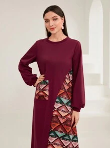 Seusyu 幾何印花補丁貼口袋燈籠袖衛衣洋裝 - 彩色 - 查看 5