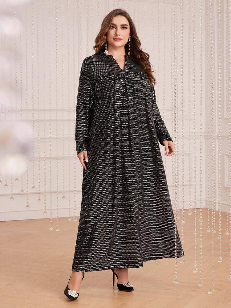 Plus Notched Neckline Dress