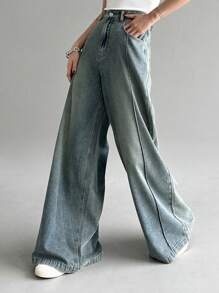 DAZY High Waisted Wide Leg Jeans - Blue - View 4