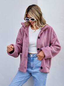 Manteau Avec Poches Épaule Tombante En Polaire