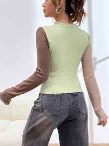 SHEIN EZwear Của phụ nữ Lá thư Mô hình Áo len Với Frayed Hem Và Màu sắc va chạm Thiết kế - Nhiều màu - Xem 2