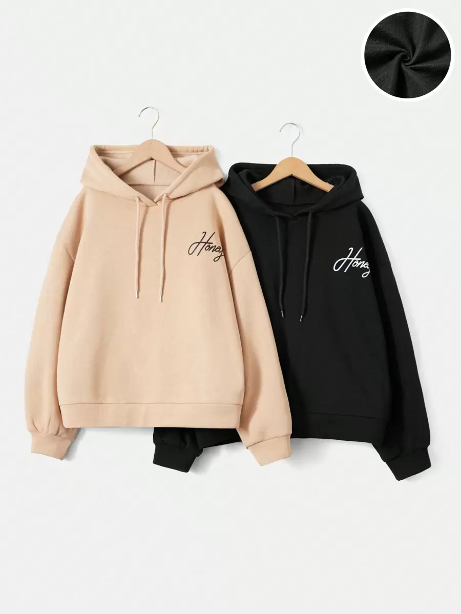 EURMUSE Women's Drop Shoulder Long Sleeve Casual Hooded Drawstring Sweatshirt - Multicolor - View 1