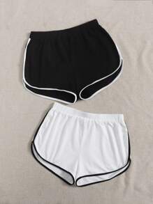 SHEIN EZwear 2 Packs Contrast Binding Dolphin Shorts - Black and White - View 5