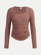 Tween Girl Knitted Solid Color Square Neck Pleated T-Shirt 2pcs Set