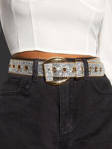 SHEIN SXY 女性閃閃發光裝飾用品時尚百搭腰皮帶