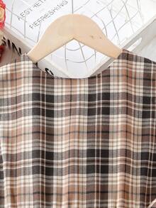 3 cái/bộ Thiếu niên Cô gái Kẻ sọc Giải trí Áo khoác + Váy không tay + Mũ Bộ - màu nâu - Xem 8