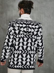 Manfinity Homme 男士大码幾何圖案連帽開襟衫 - 彩色 - 查看 2