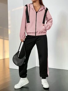 SHEIN Unity Chaqueta Con Capucha Y Pantalones Deportivos Con Cordón De Cremallera - Multicolor - Ver 6