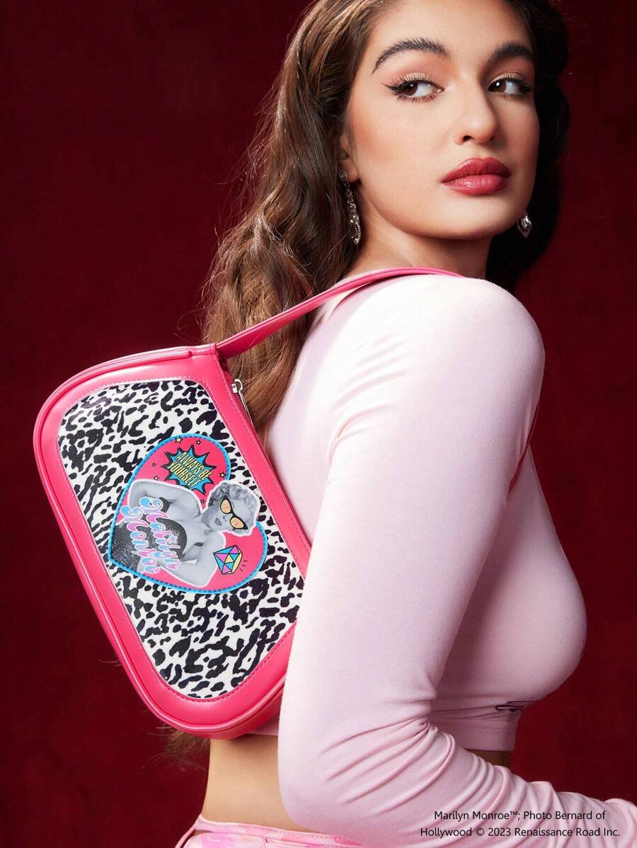 Marilyn Monroe X SHEIN Leopard & Figure Pattern Women's Shoulder Bag - Multicolor - View 1