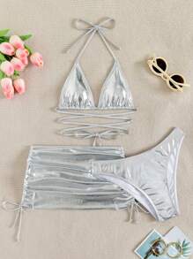 Swim Vcay 3 件套女士泳衣套装，适合夏季海滩度假 - 銀色 - 查看 6