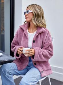 Manteau Avec Poches Épaule Tombante En Polaire