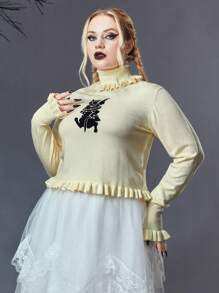 ROMWE Goth Women’s Yellow Rabbit Sweater Pullover - Apricot - View 2
