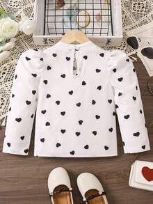 SHEIN 女小童愛心圖案前蝴蝶結泡泡袖襯衫 - 白色 - 查看 2
