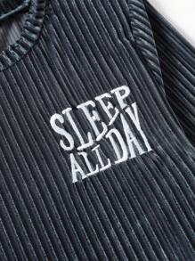 Tween Boy Letter Graphic Ribbed Knit Tee & Pants Snug Fit PJ Set - Navy Blue - View 7