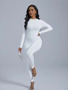 VaVaBold Solid Unitard Jumpsuit Fall Cloth For Women - White - View 6