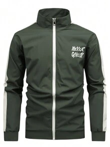 Manfinity Sport Corelite Men's Letter Print Zip-Up Sports Jacket Workout Tops Sports Jacket - Dark Green - View 1