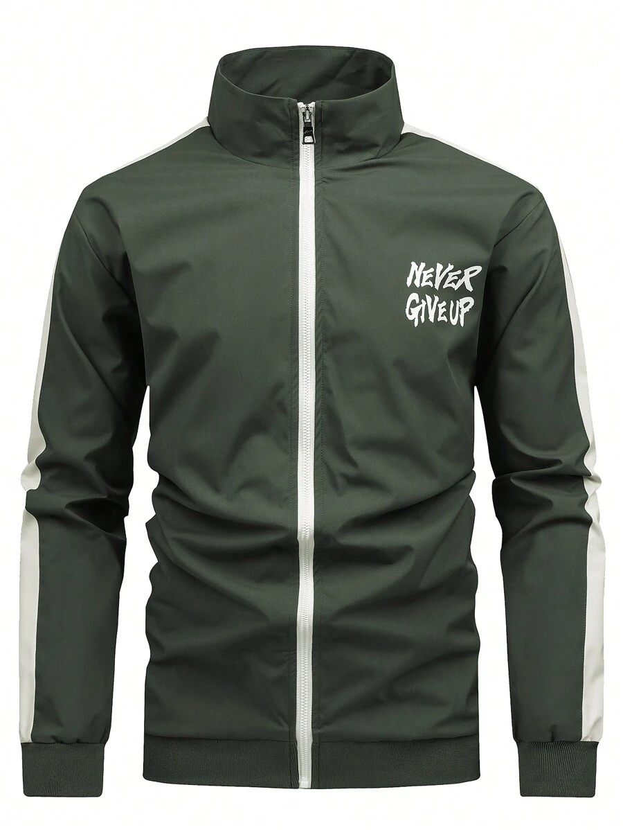 Manfinity Sport Corelite Men's Letter Print Zip-Up Sports Jacket Workout Tops Sports Jacket - Dark Green - View 1