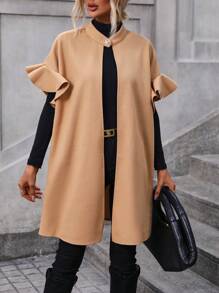 SHEIN LUNE Viền Ruffle Mở Mặt trước Áo khoác - Màu nâu  Mocha - Xem 6