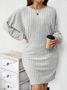 SHEIN LUNE Plus Size Batwing Sleeve Dress - Light Grey - View 1