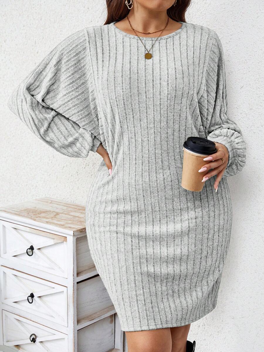 SHEIN LUNE Plus Size Batwing Sleeve Dress - Light Grey - View 1