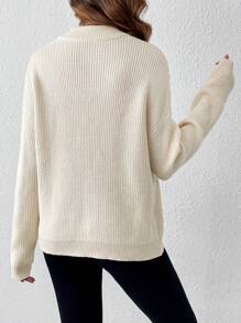 SHEIN LUNE Pull Zippé Côtelé Épaule Tombante