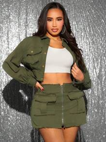 SHEIN SXY Ladies' Olive Green Coat Jacket - Army Green - View 5