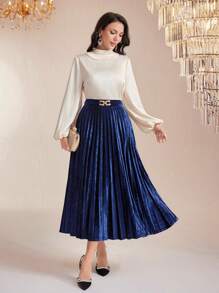 Modelyn Pearl Beaded Lantern Sleeve Blouse - Apricot - View 5