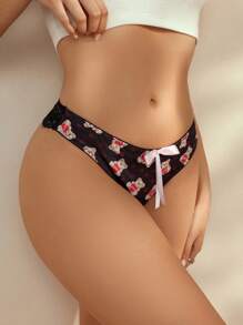 SHEIN 女款卡通印花可愛熊蝴蝶結裝飾三角內褲