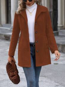 SHEIN Clasi Abrigo unicolor con botón delantero - Marrón - Ver 4
