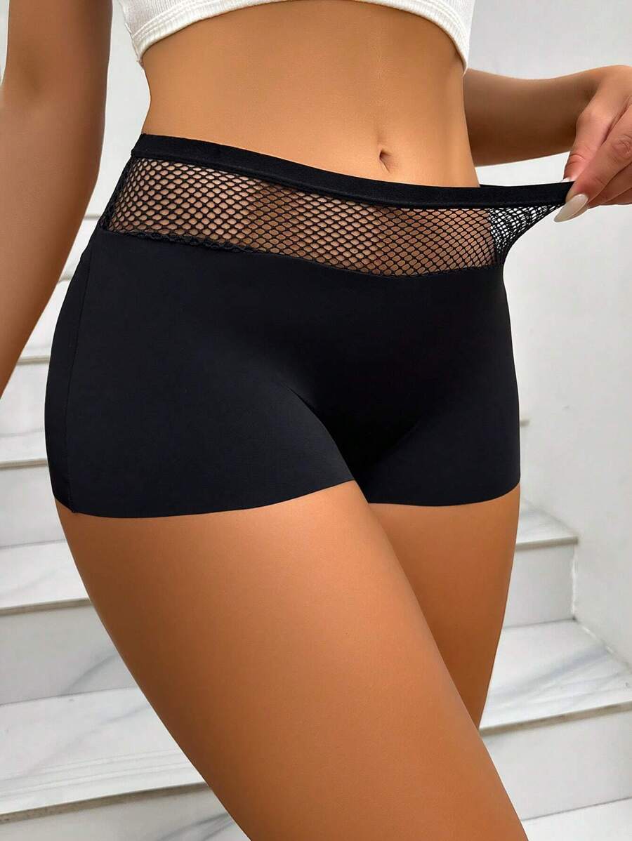 SHEIN Women's Fishnet Insert Boyshorts - Black - View 1