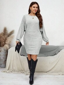 SHEIN LUNE Plus Size Batwing Sleeve Dress - Light Grey - View 3
