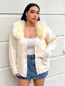 SHEIN EZwear Plus Size Solid Color Cardigan With Collar - Apricot - View 7