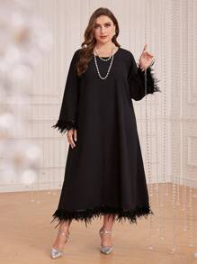 Al Najma 大碼毛茸邊洋裝 - 黑色 - 查看 3