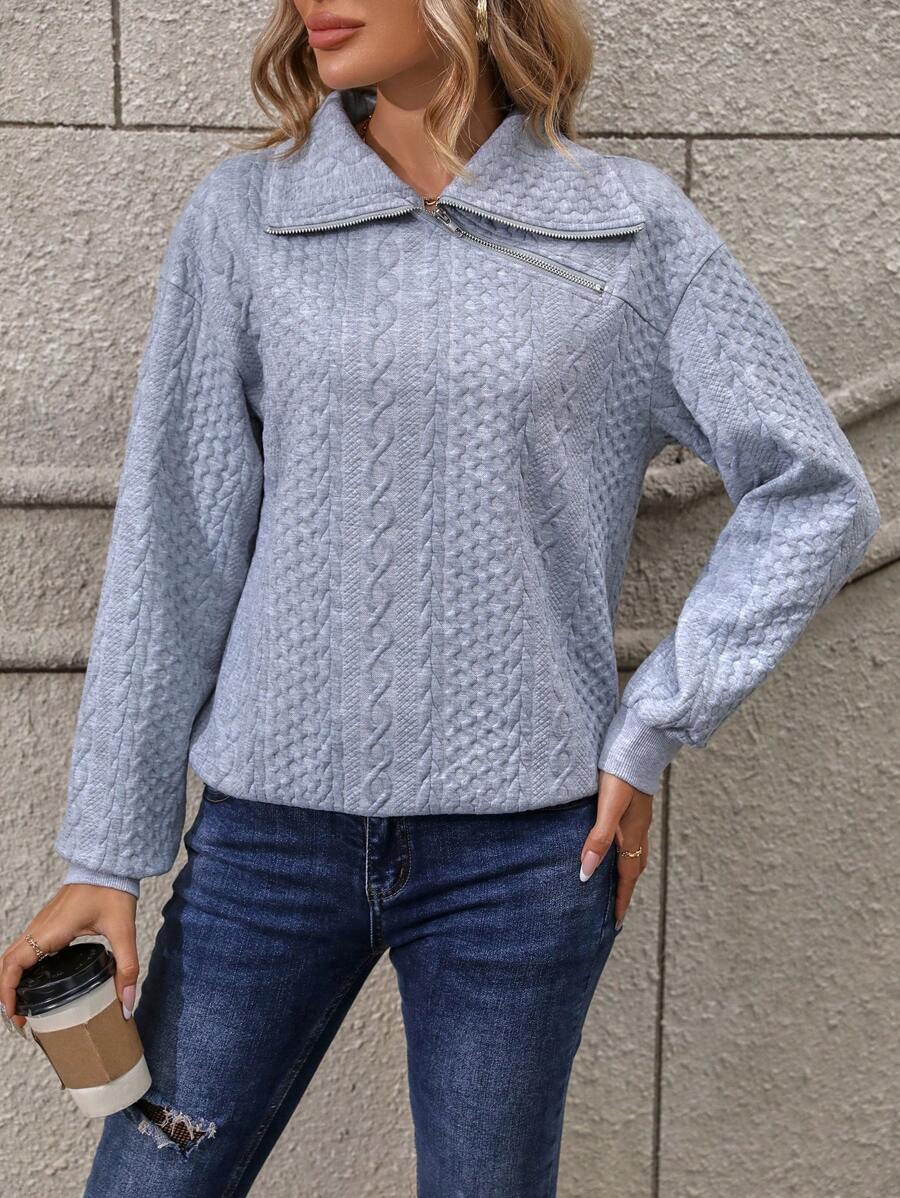 EMERY ROSE Solid Zip Detail Drop Shoulder Sweatshirt Pullover Fall Outfit