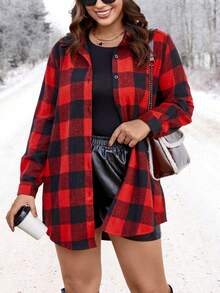 SHEIN LUNE 大碼格紋印花前紐扣襯衫 - 彩色 - 查看 6