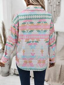 EMERY ROSE Geo Print Flap Pocket Drop Shoulder Coat - Multicolor - View 2