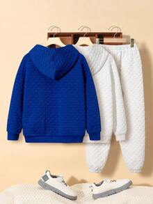 Tween Boy 2pcs Letter Patched Textured Hoodie & 1pc Sweatpants - Multicolor - View 2